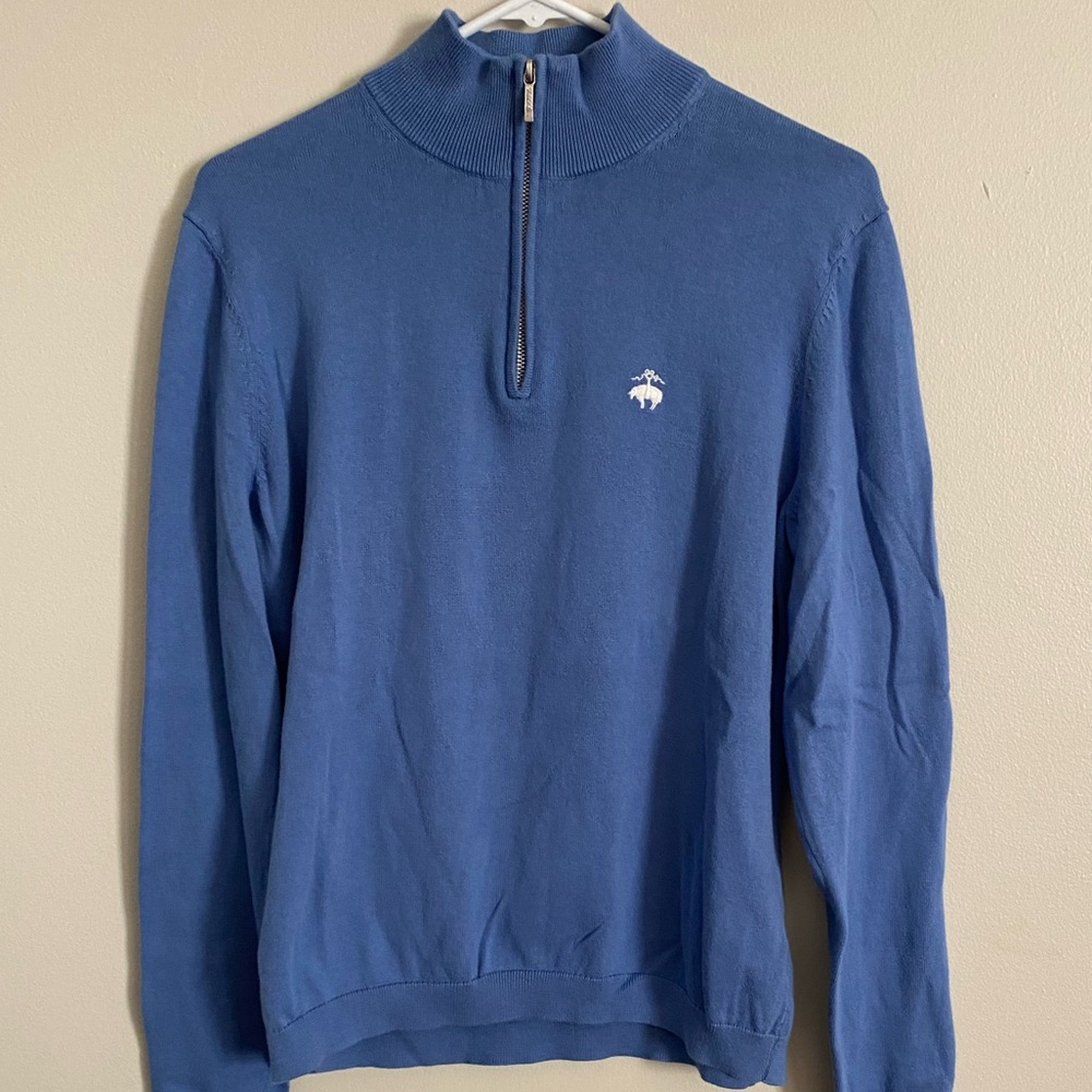 Brooks Brothers 346 bull blue 100% cotton pull over with half zipper